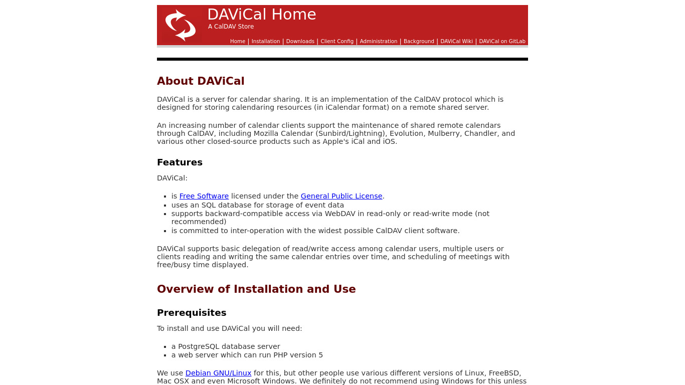 DAViCal Landing page