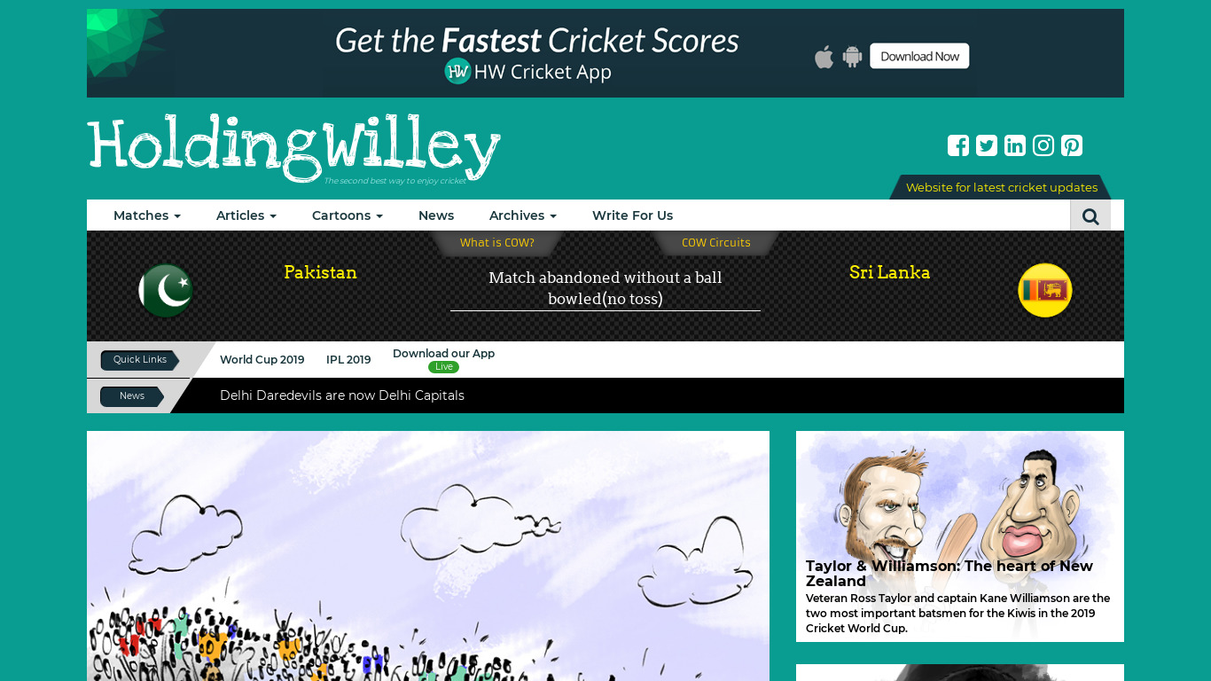 HW Cricket Landing page