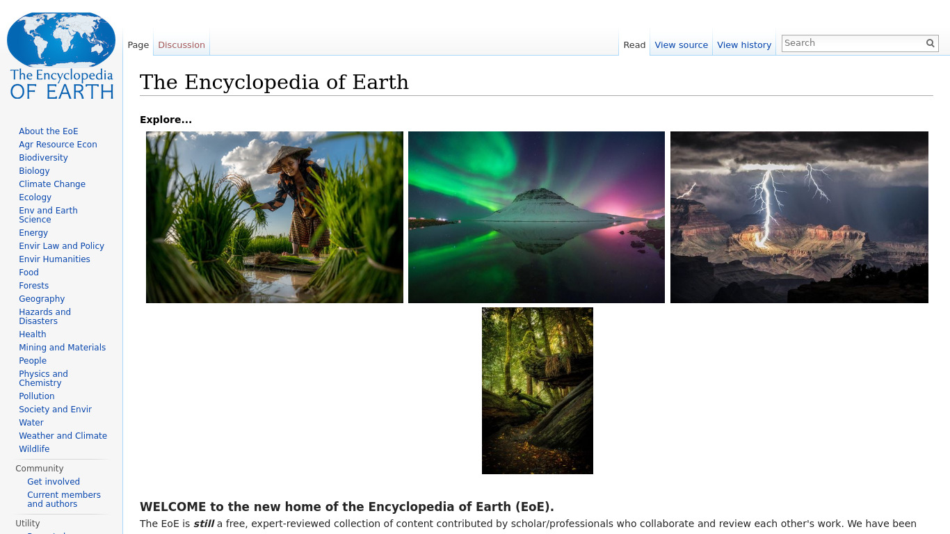 Encyclopedia of Earth Landing page