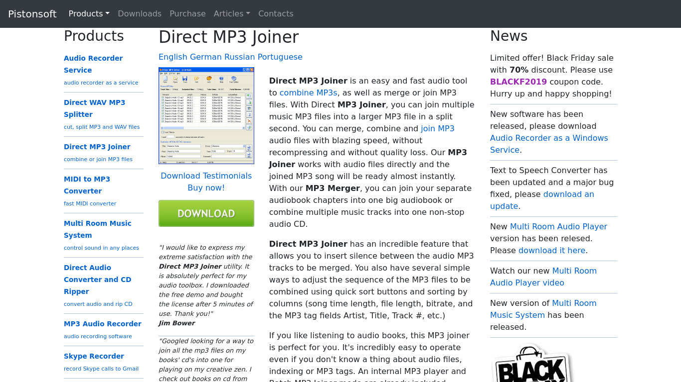 Direct MP3 Joiner Landing page