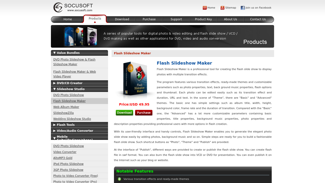 Flash Slideshow Maker Landing page