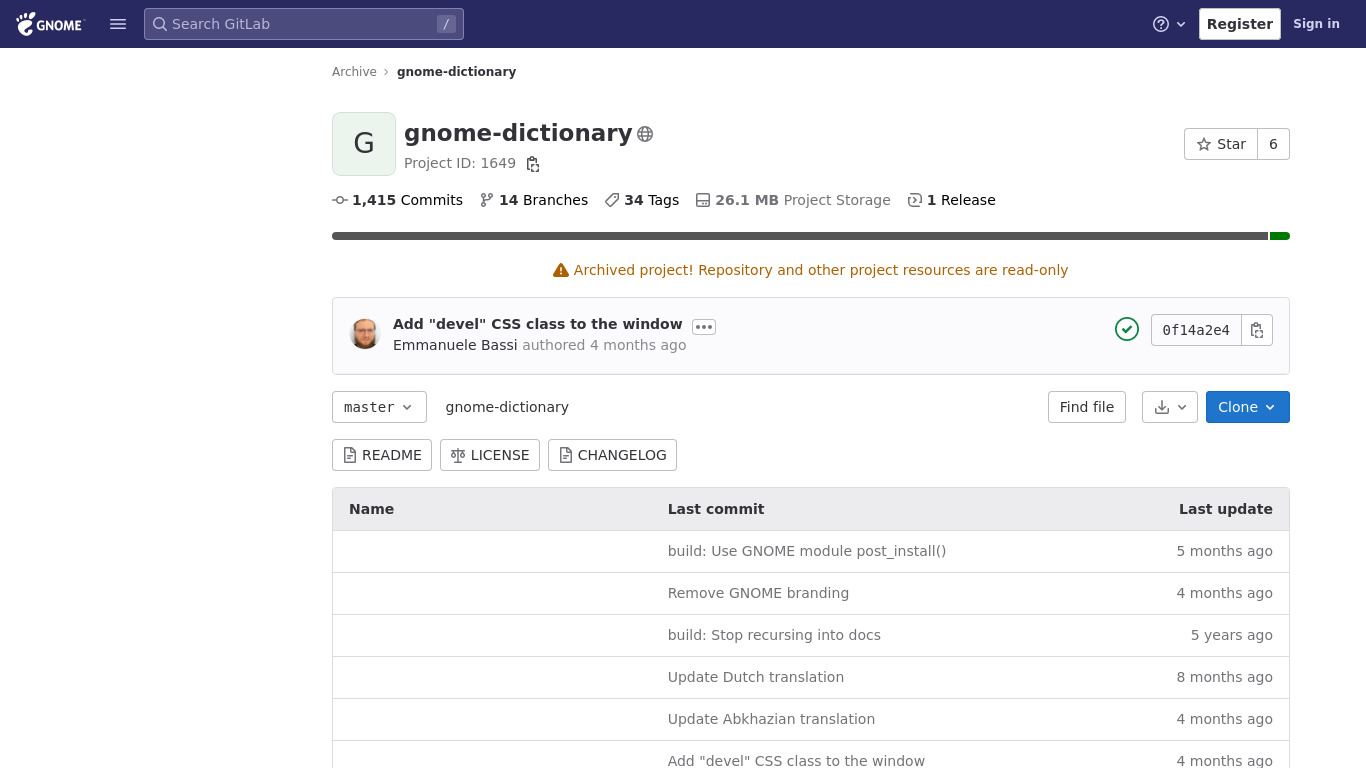Gnome Dictionary Landing page