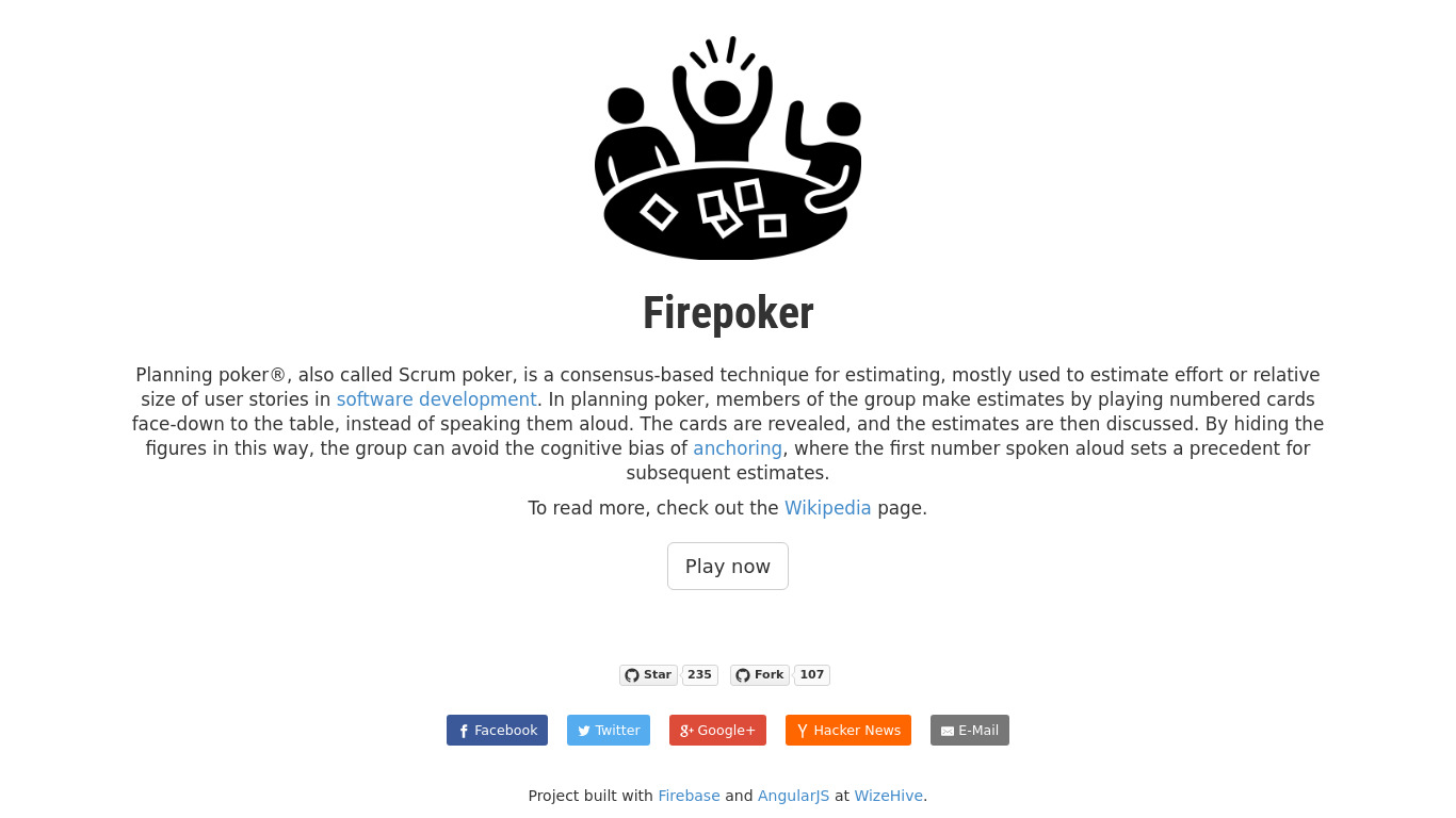 Firepoker Landing page