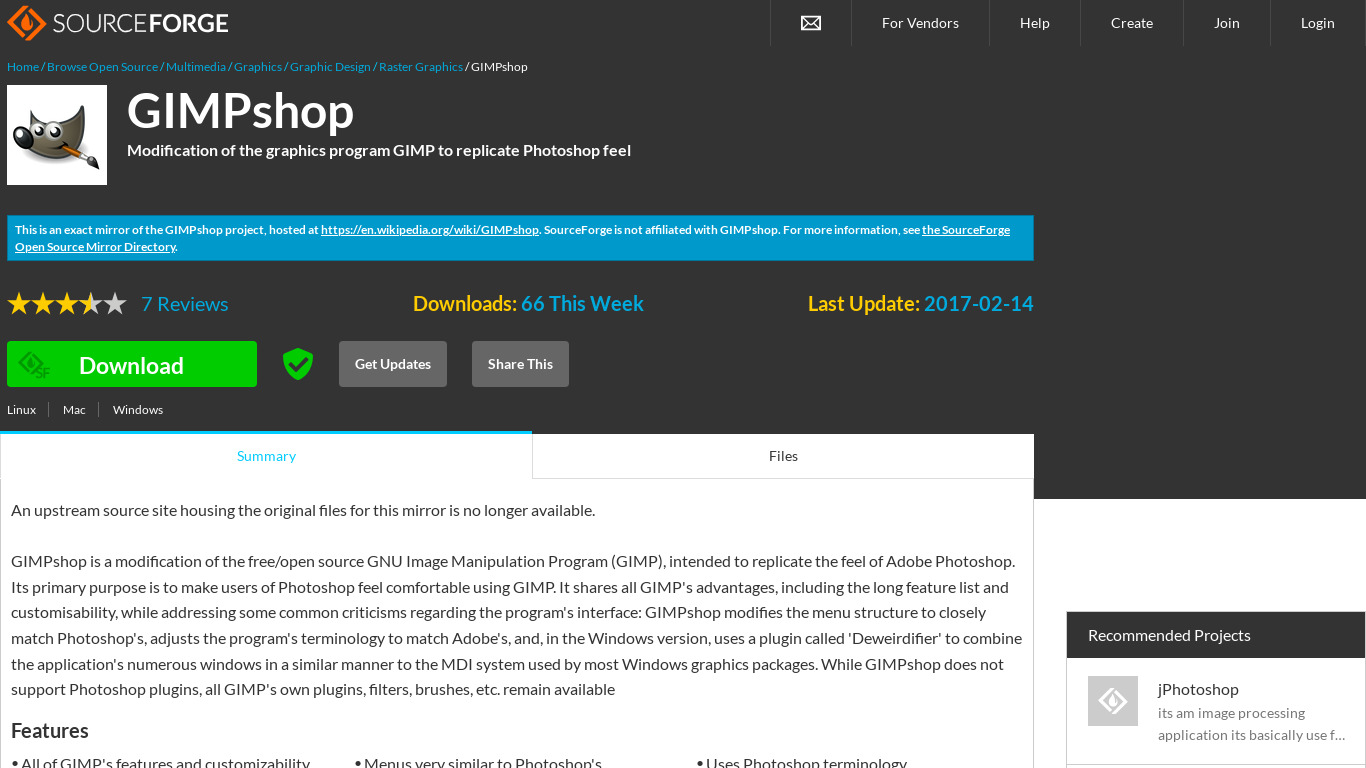 GIMPshop Landing page