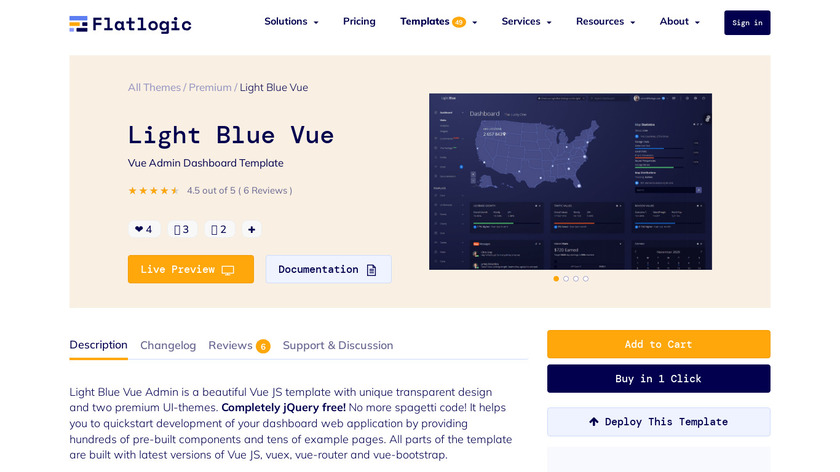 Flatlogic Light Blue Vue Landing Page