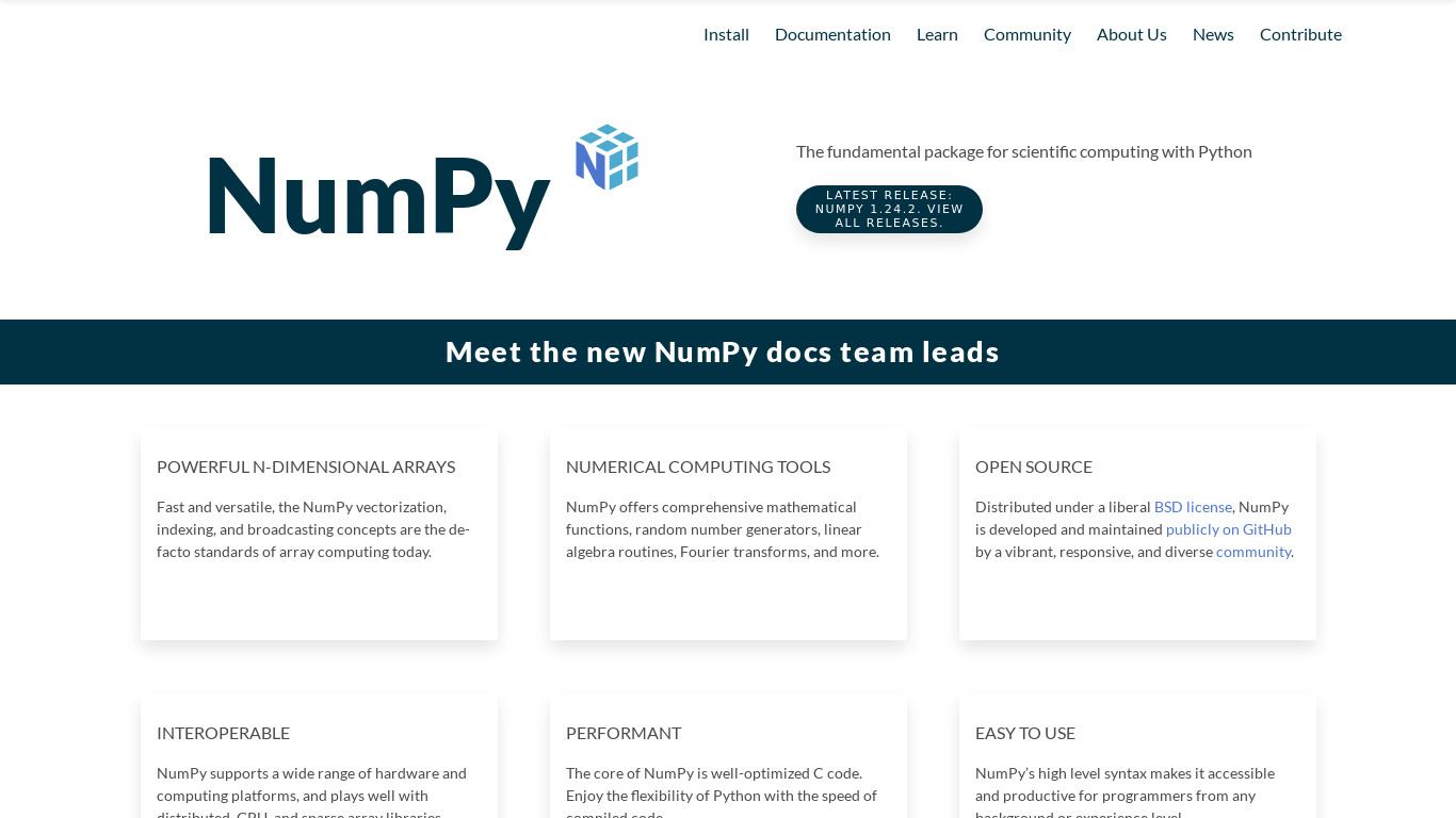 NumPy Landing page
