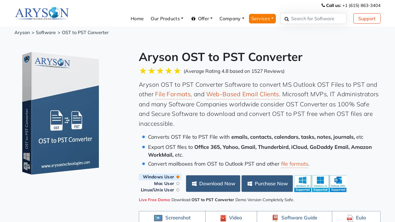 Aryson OST to PST Converter Landing page