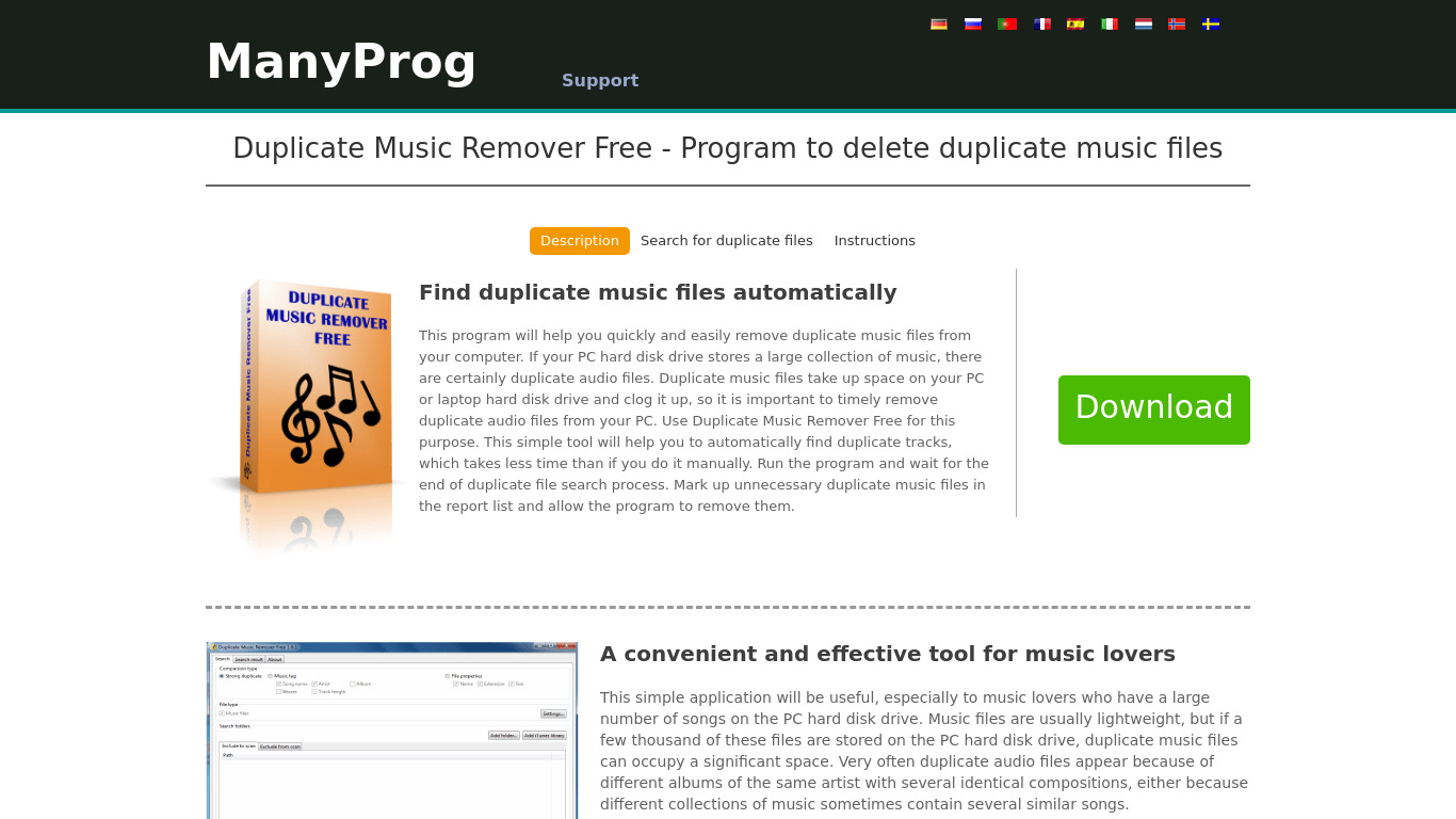 Duplicate Music Remover Free Landing page