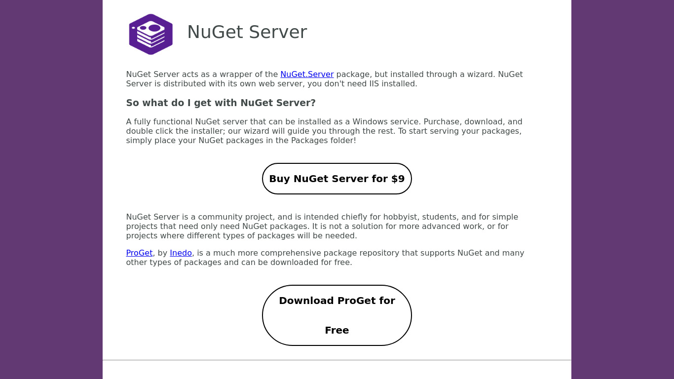 NuGet Server Landing page