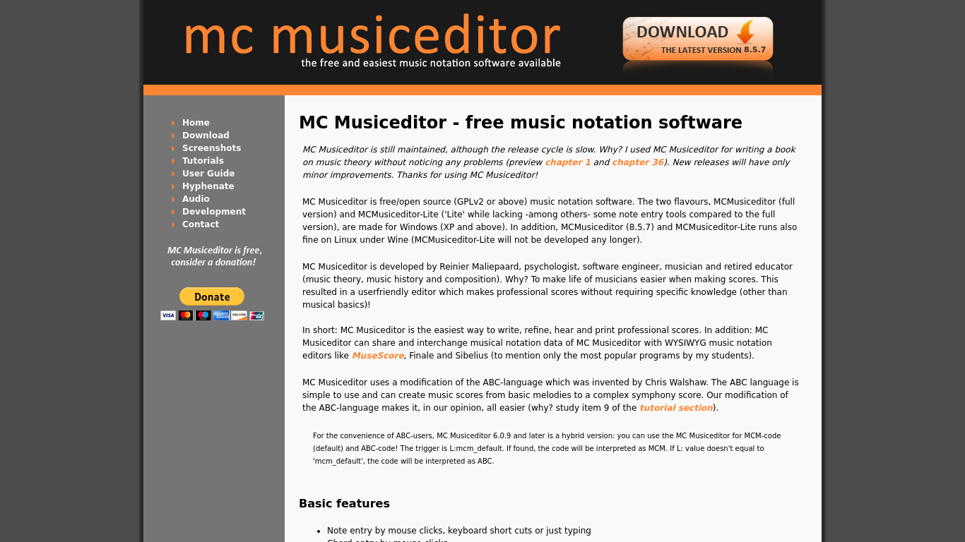 MC Musiceditor Landing page