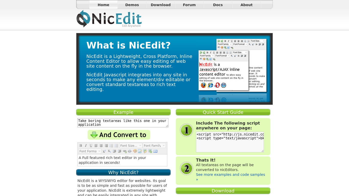 NicEdit Landing page