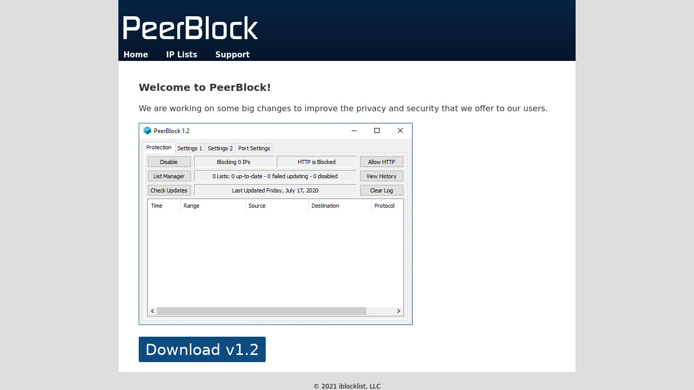 PeerBlock Landing page