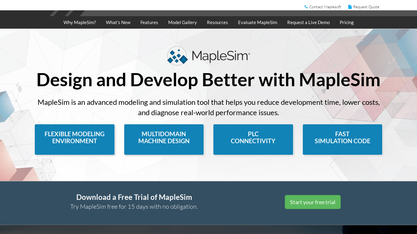 MapleSim Landing page