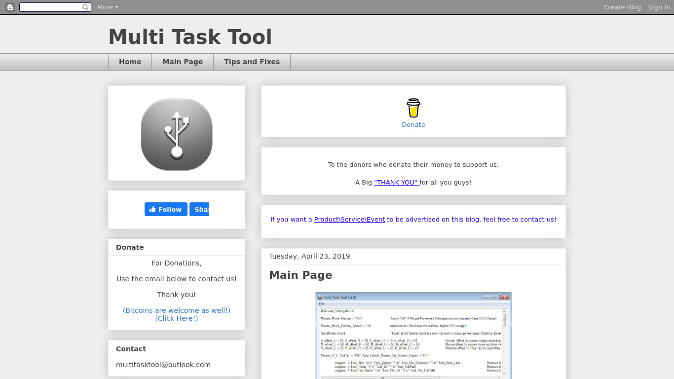 Multi Task Tool Landing page