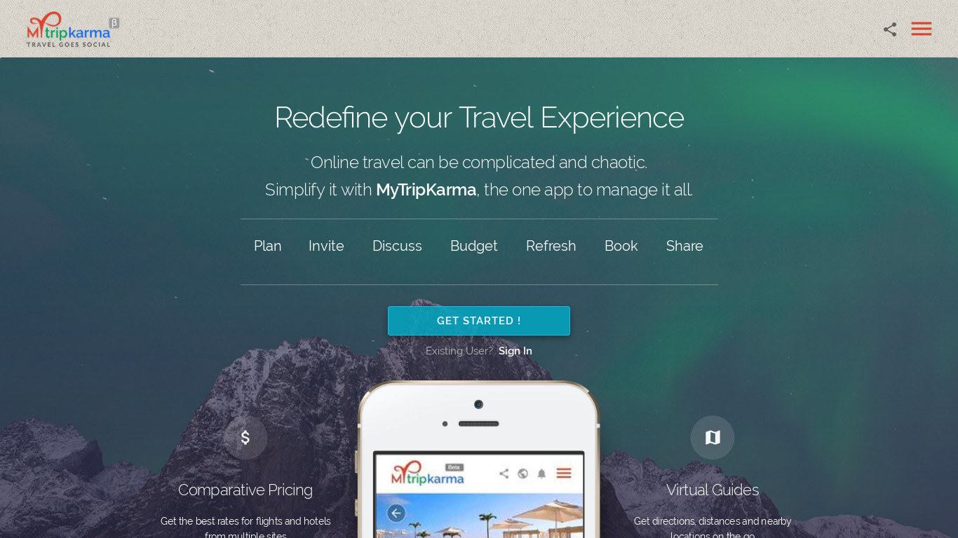 MyTripKarma Landing page