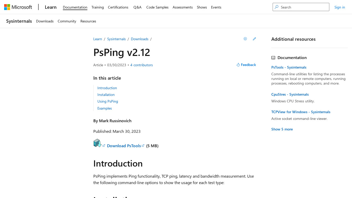 PsPing Landing page