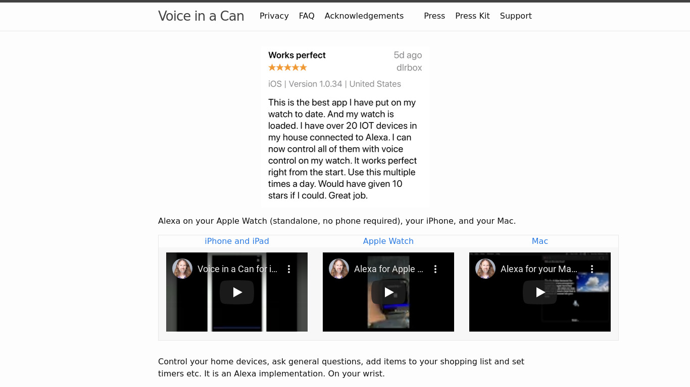 Voice in a Can Landing page