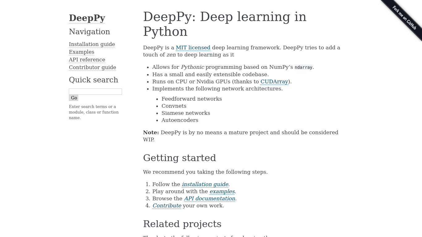 DeepPy Landing page