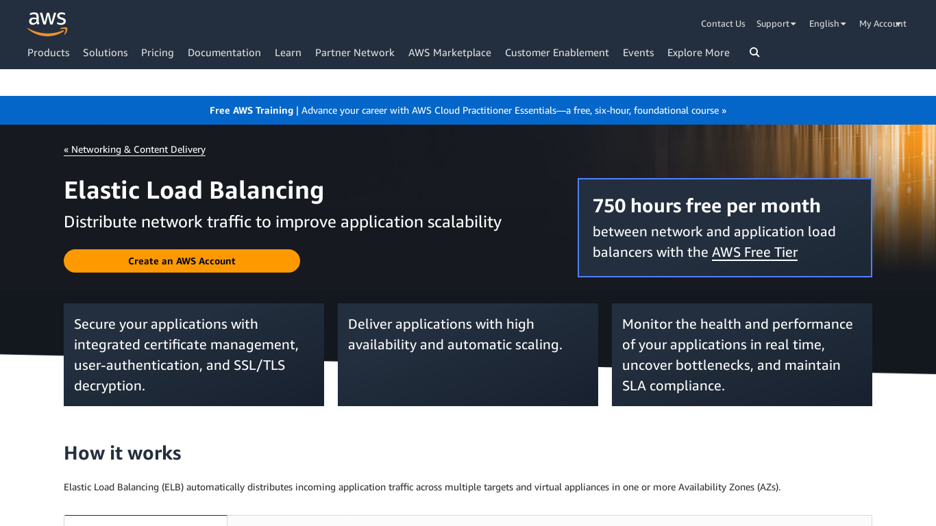 AWS Elastic Load Balancing Landing page