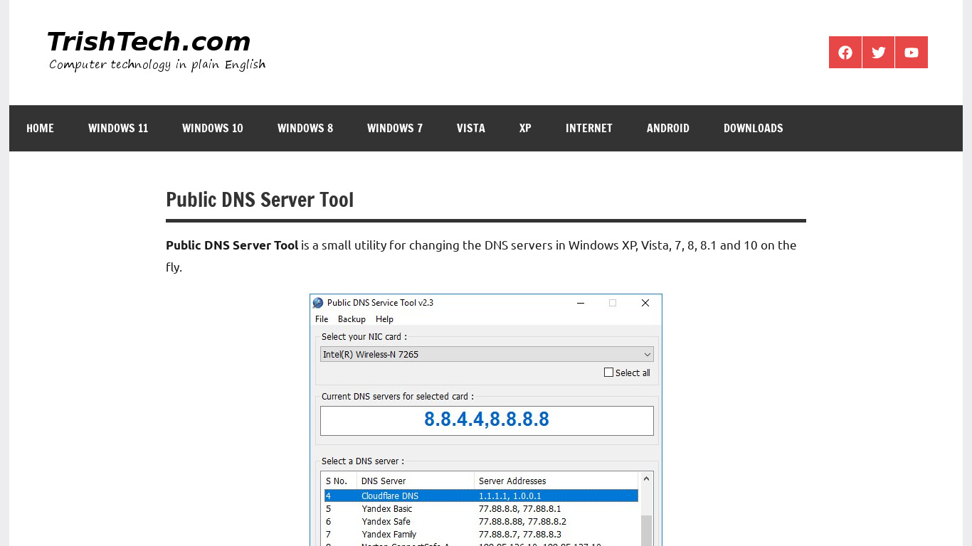 Public DNS Server Tool Landing page