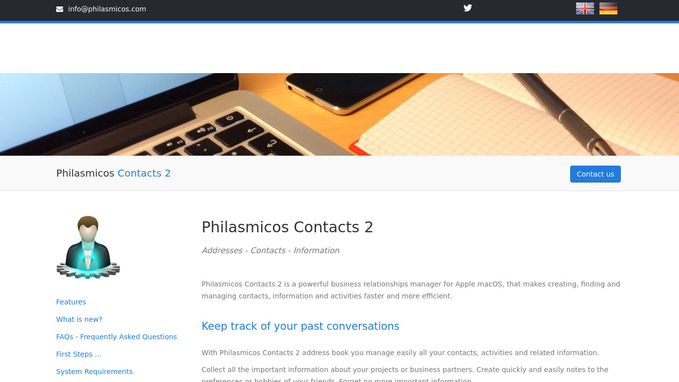 Philasmicos Contacts 2 Landing page