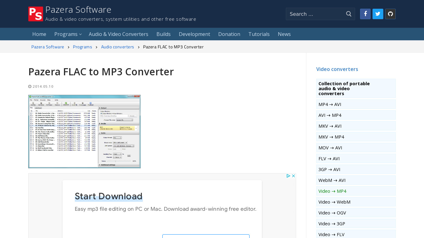 Pazera FLAC to MP3 Converter Landing page