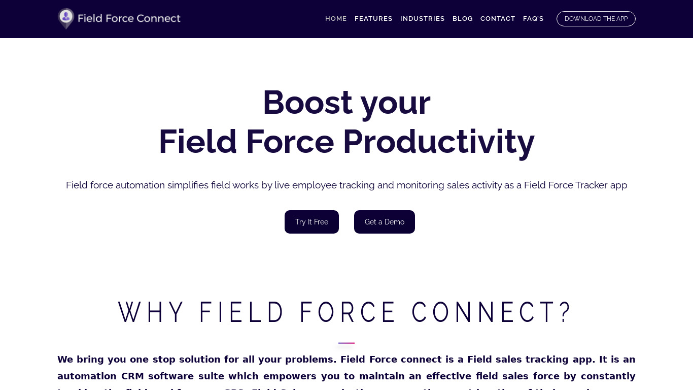 Field Force Connect Landing page