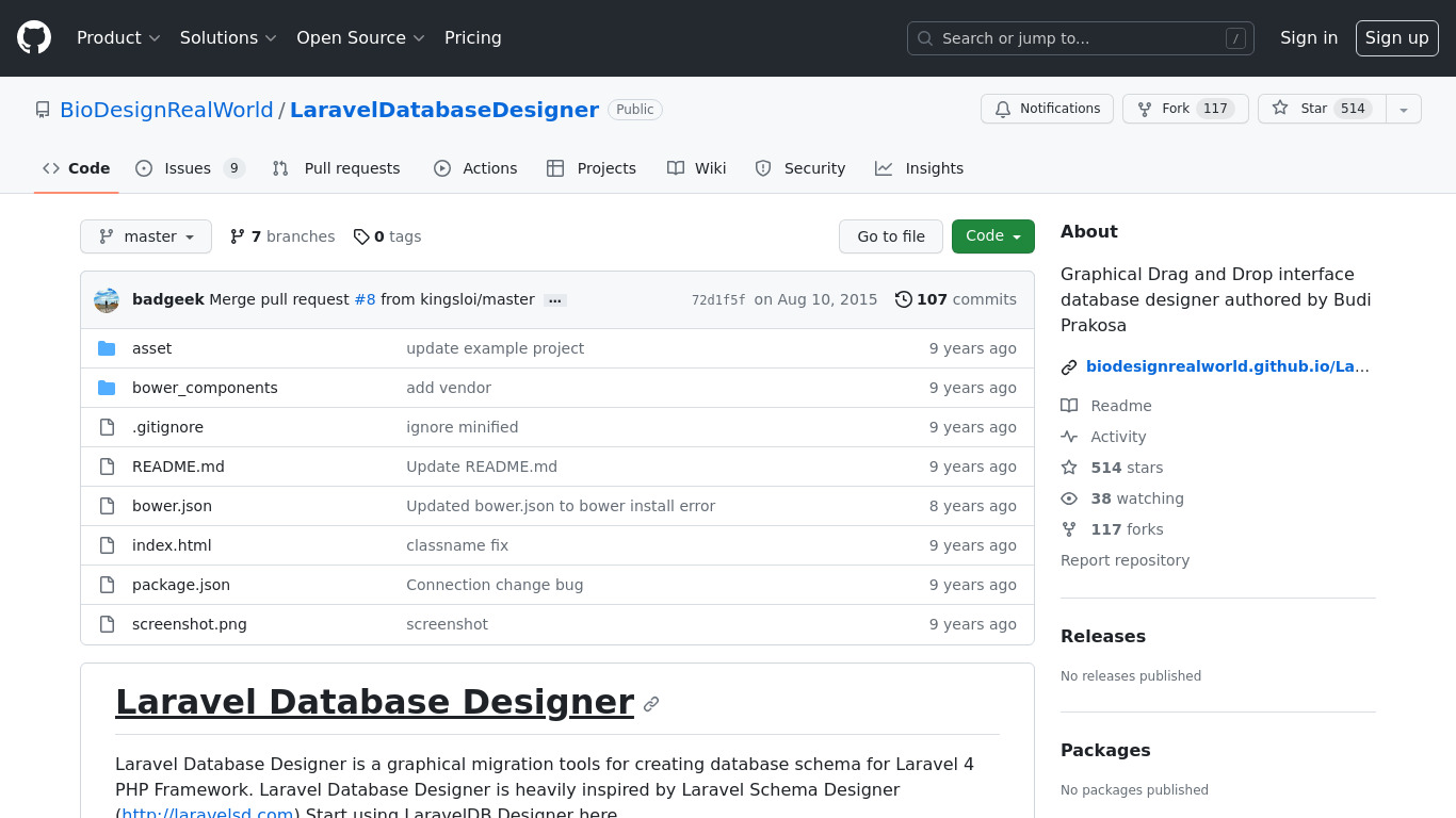 Laravel Database Designer Landing page