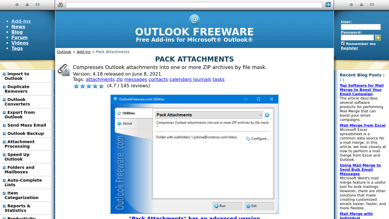 Pack Attachments for Outlook Landing page