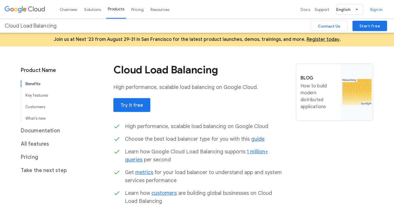 Google Cloud Load Balancing Landing page