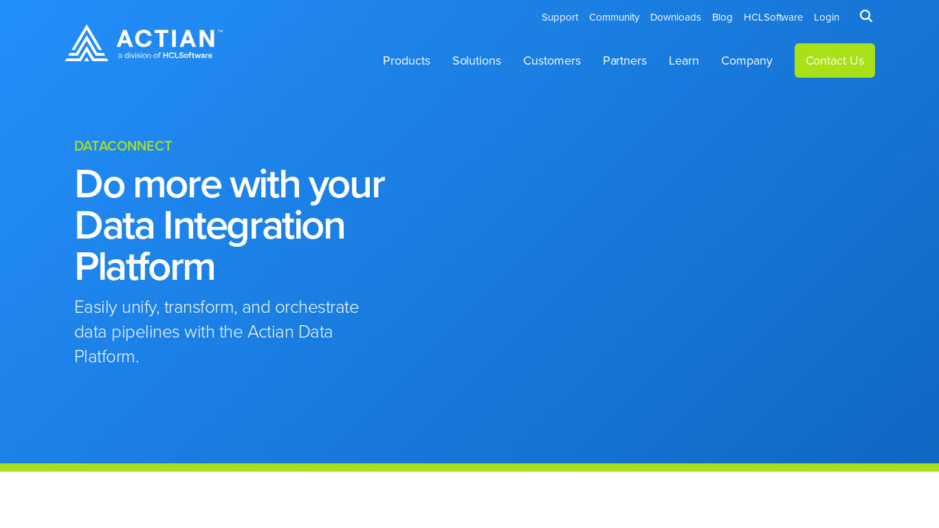 Actian DataConnect Landing page