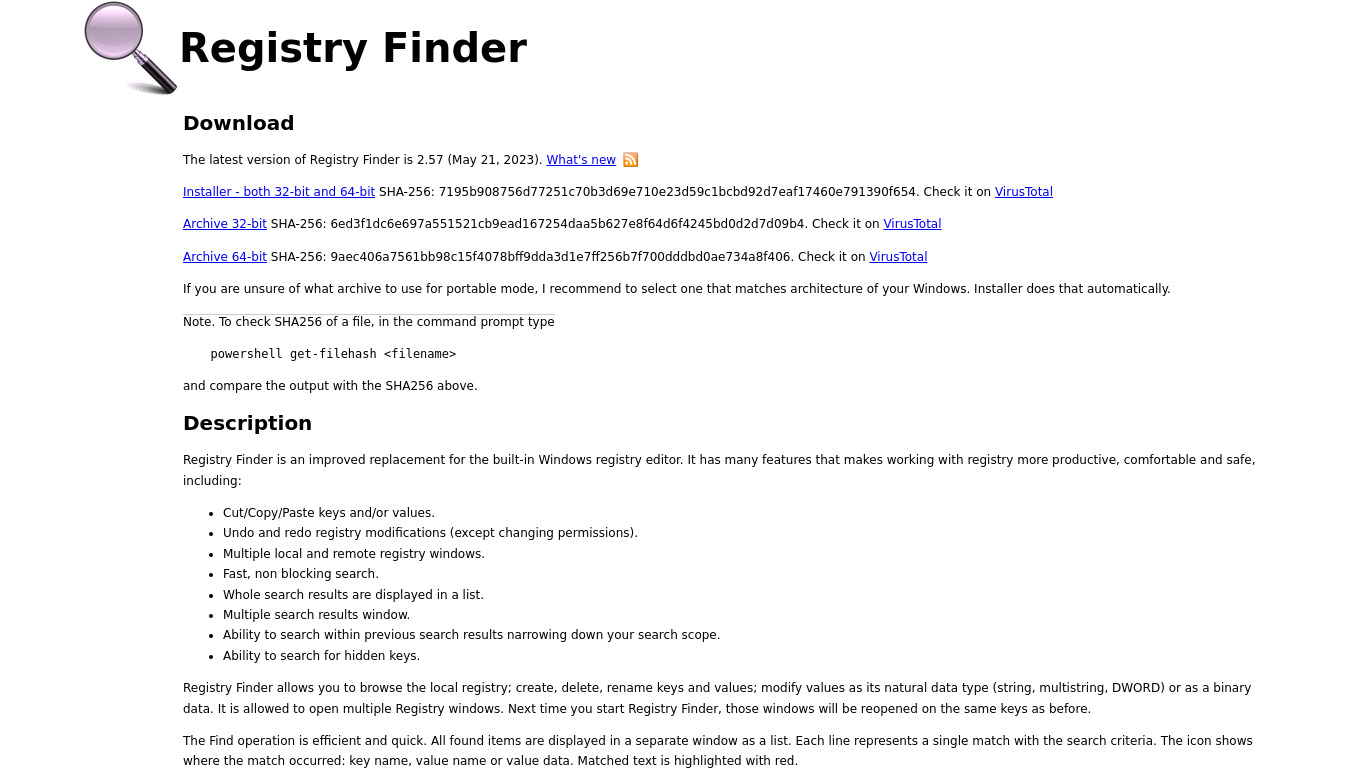 Registry Finder Landing page