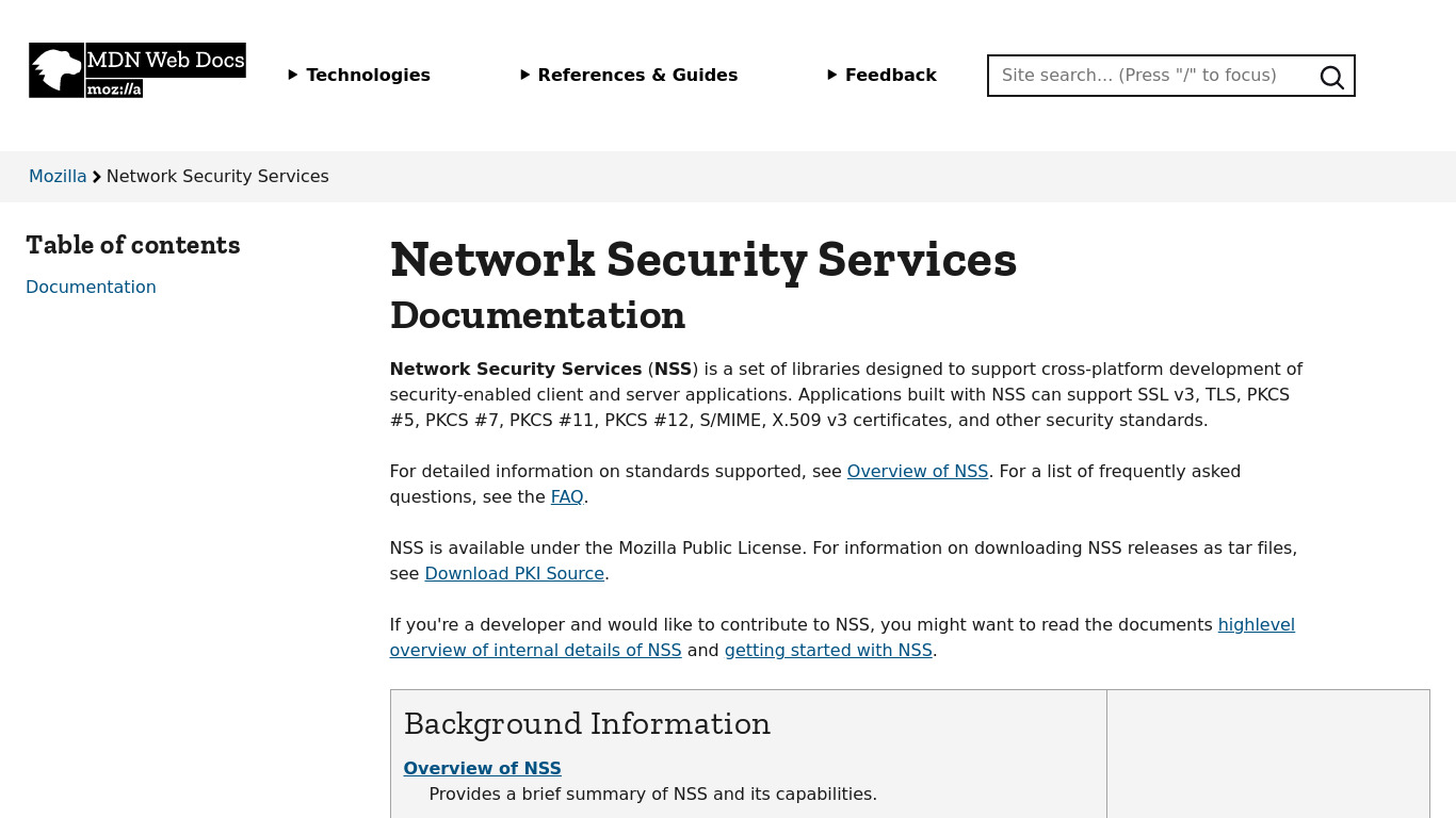 Network Security Services Landing page
