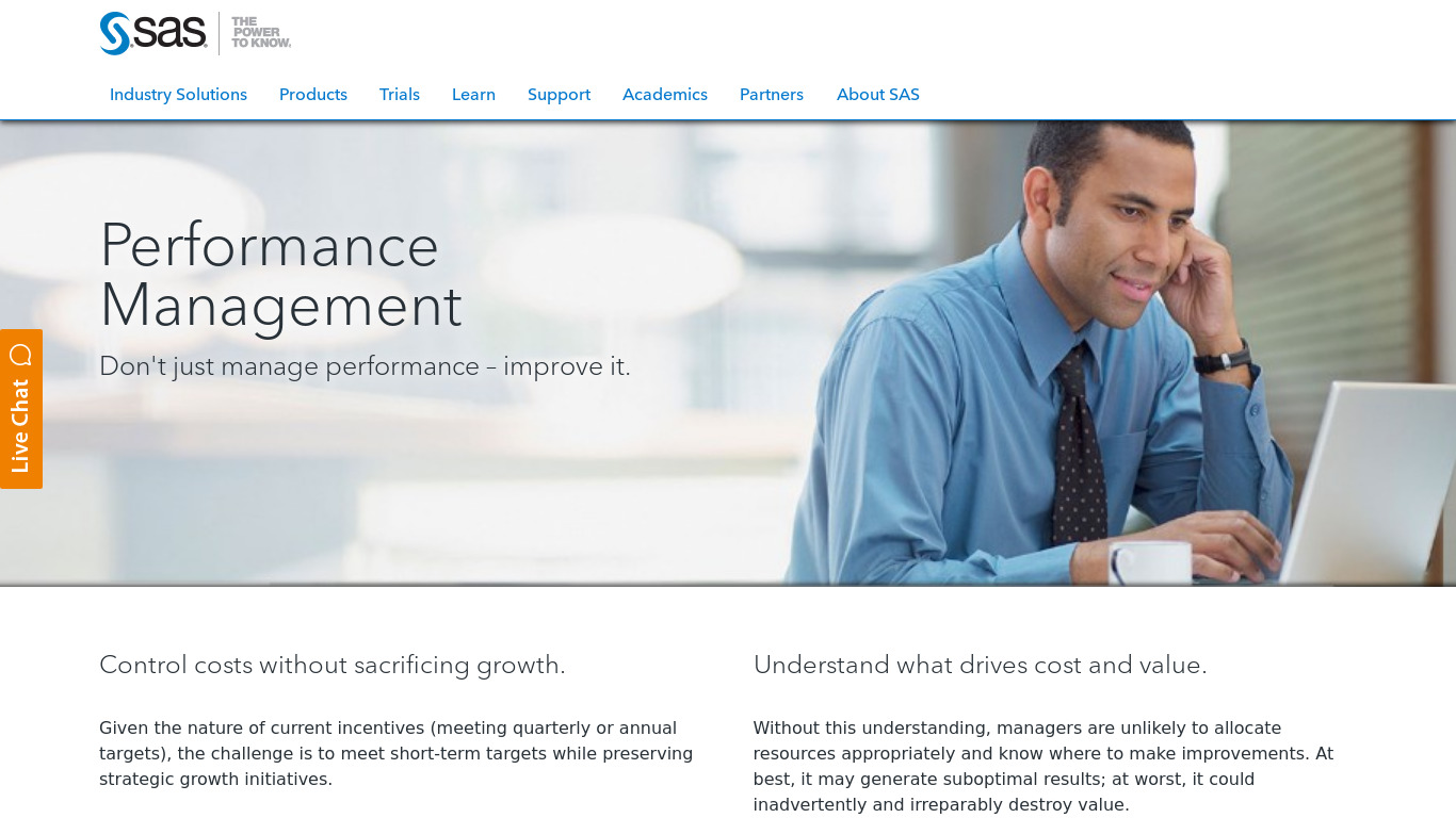 SAS Performance Management Landing page