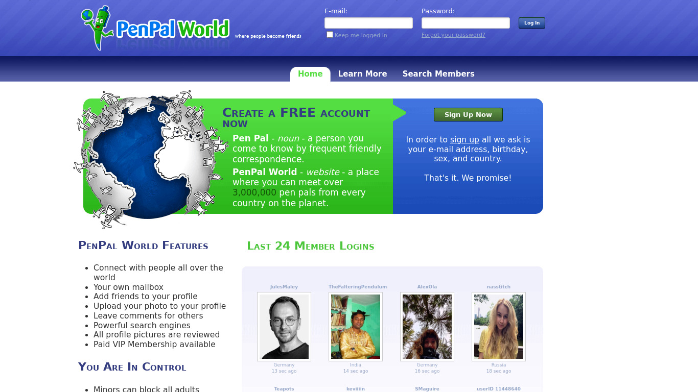 PenPal World Landing page