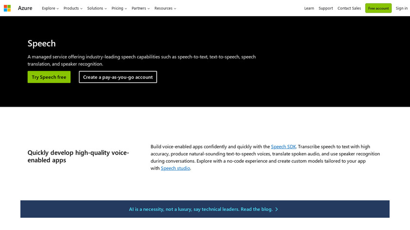 Azure Speech Services Landing Page