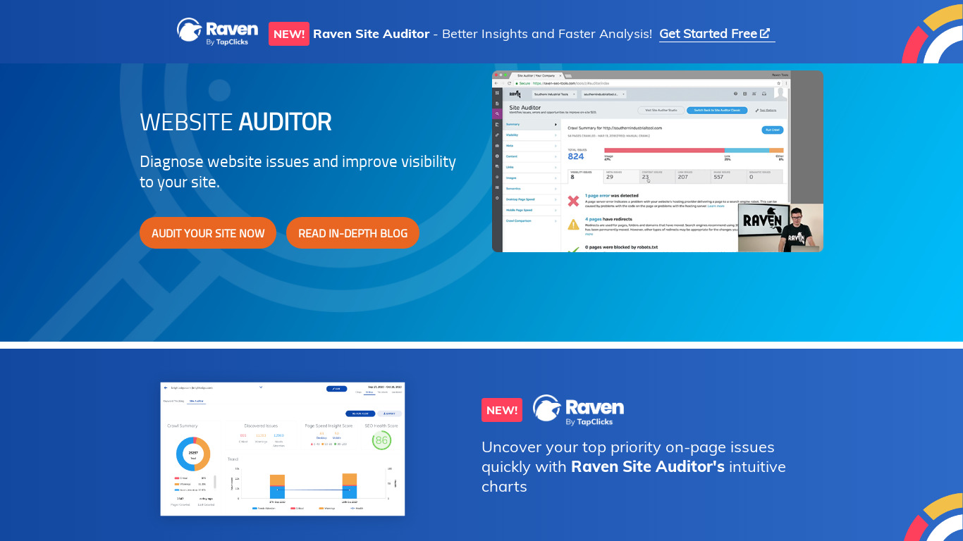 Raven Tools Site Auditor Landing page