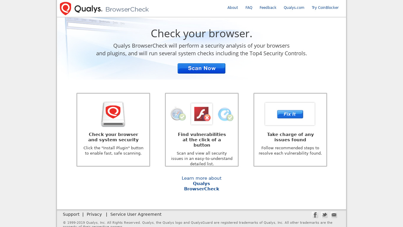 Qualys BrowserCheck Landing page