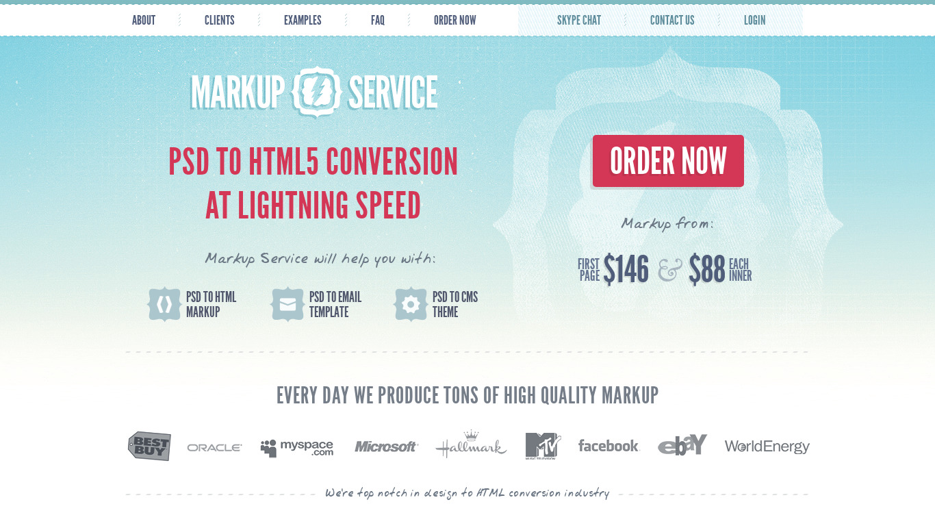 Markup Service Landing page