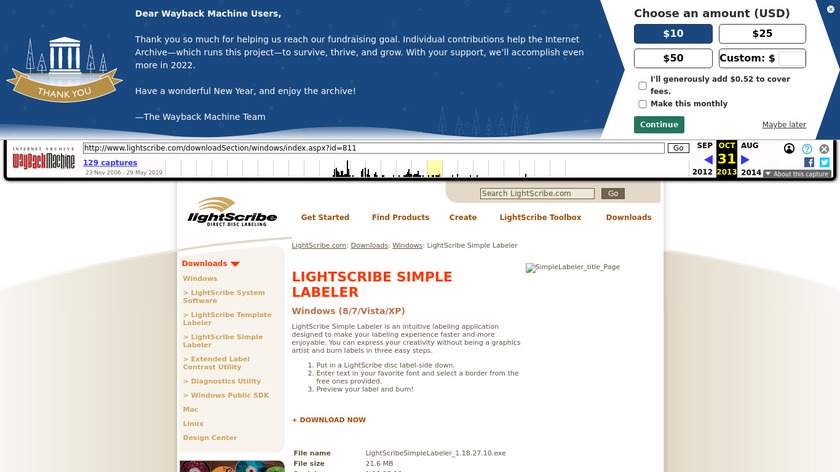 LightScribe Simple Labeler Landing Page