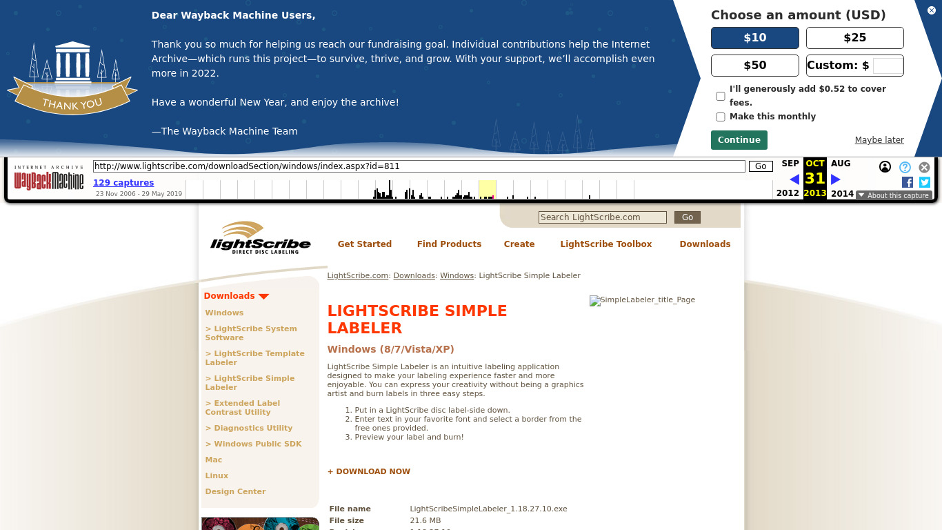 LightScribe Simple Labeler Landing page