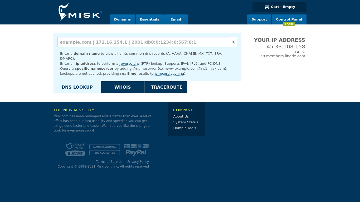 Misk.com DNS Lookup Landing page
