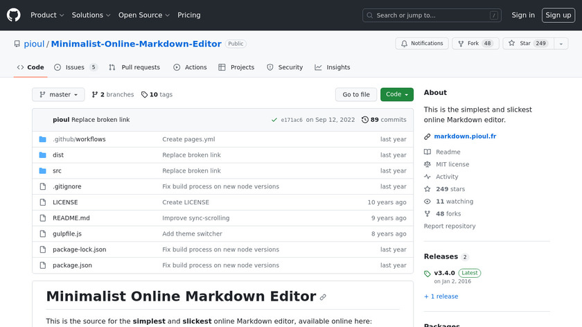 Minimalist Markdown Editor Landing Page