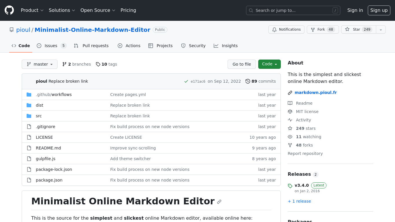 Minimalist Markdown Editor Landing page