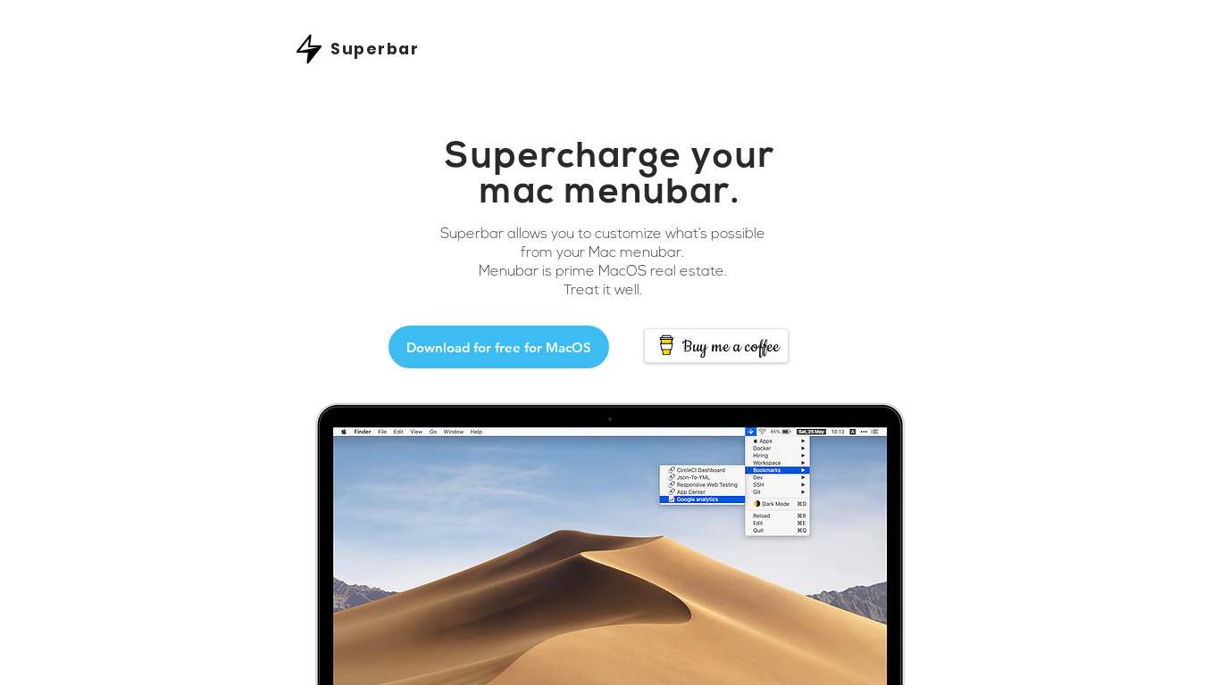 Superbar.app Landing page
