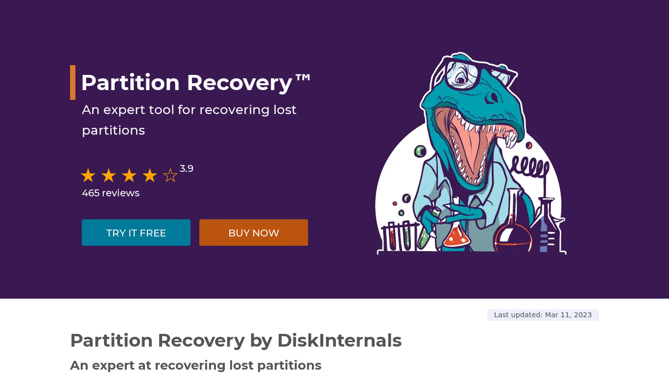 Partition Recovery by DiskInternals Landing page