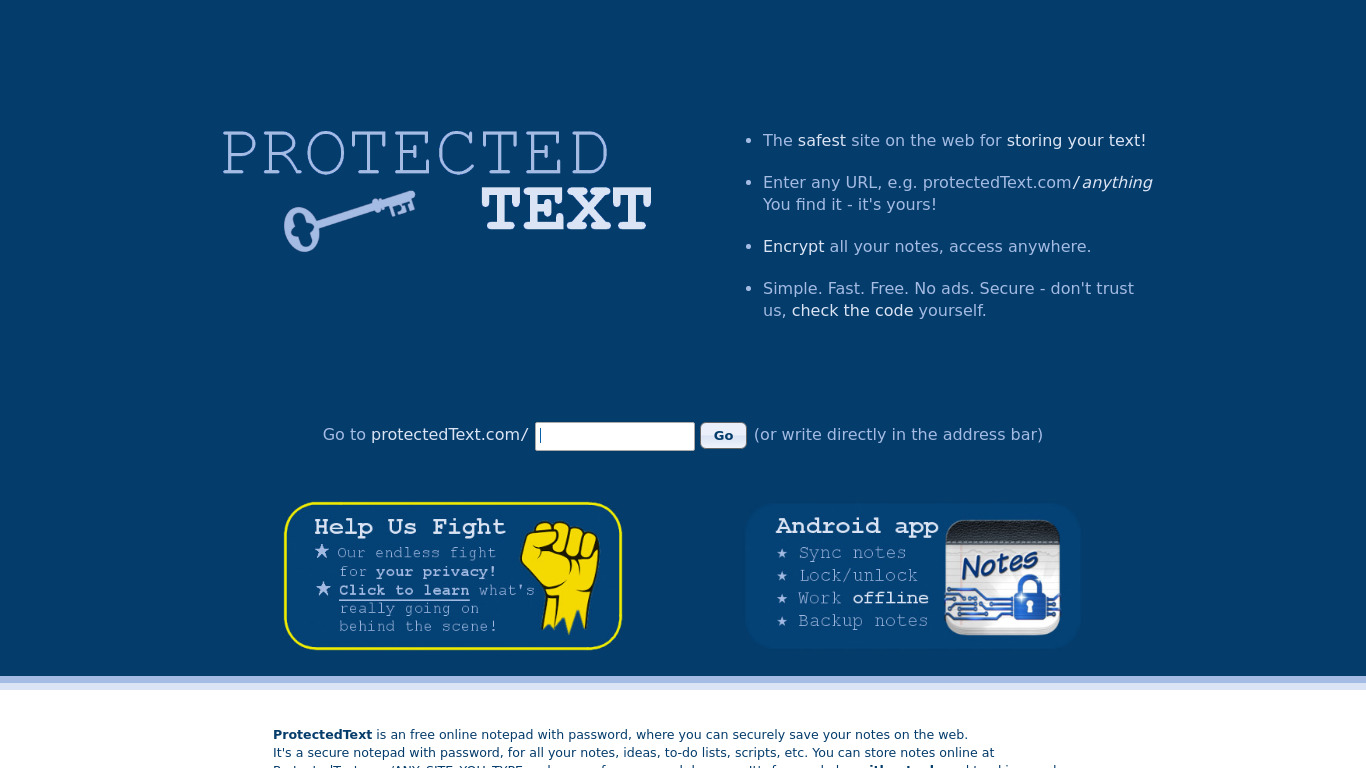 Protectedtext Landing page