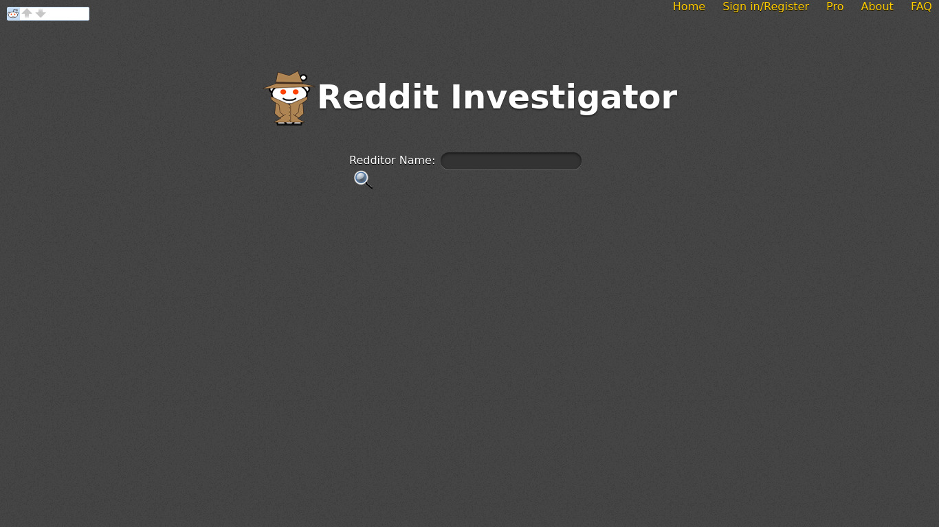 Reddit Investigator Landing page