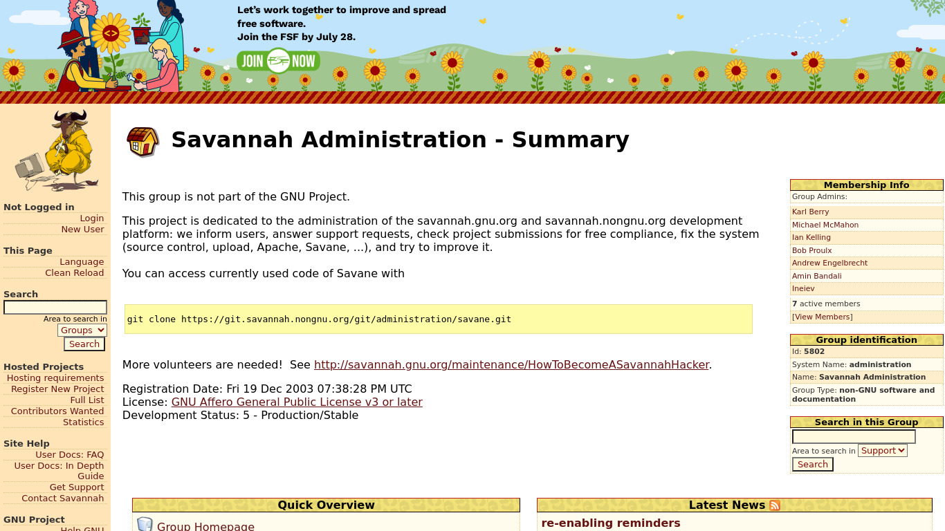 GNU Savannah Landing page