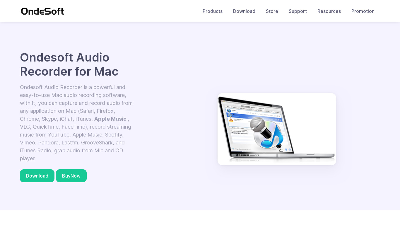 Ondesoft Audio Recorder for Mac Landing page